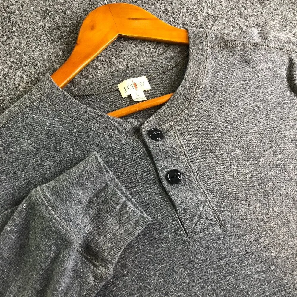 J Crew Shirt Mens Large Gray Oarsman Brushed Rib Knit Henley Long Sleeve